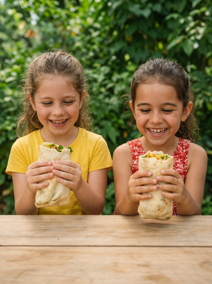 Lachende kinderen genieten van een gezonde lunch
