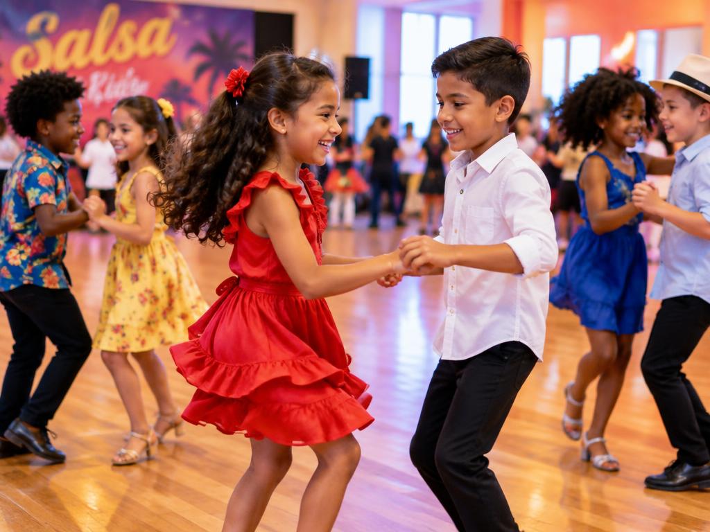 Kinderen dansen samen salsa